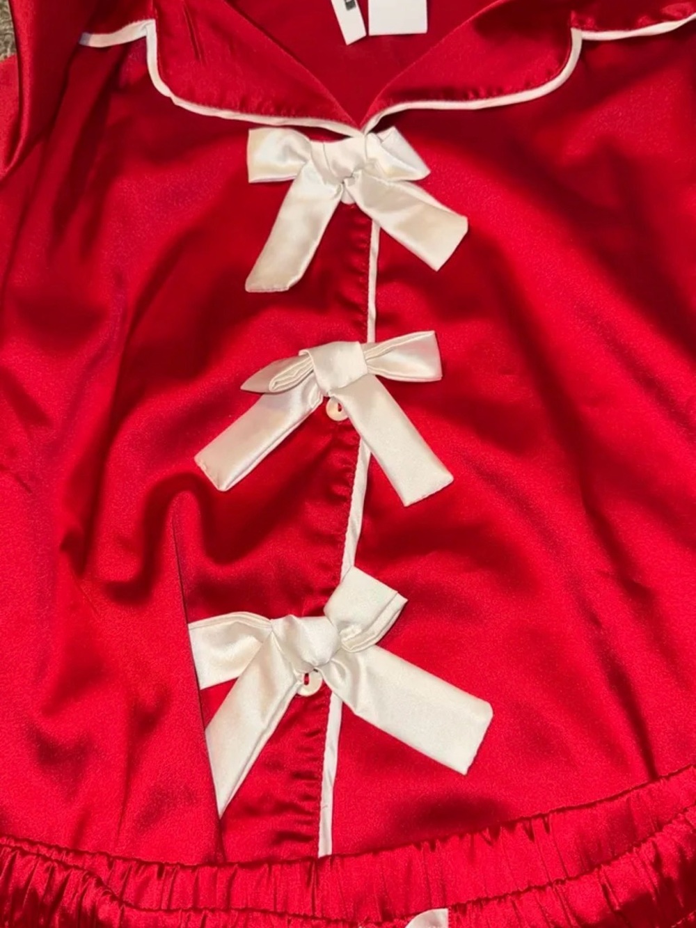 She + Sky Red Satin Short Pajama Set with White Bows - Picture 3 of 3